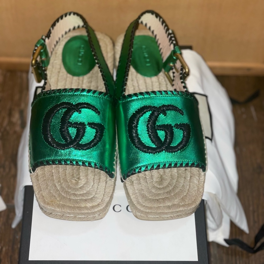 Women's Pilar GG Espadrille Sandal Shoes Color: Jasmine Green, Tan, Black